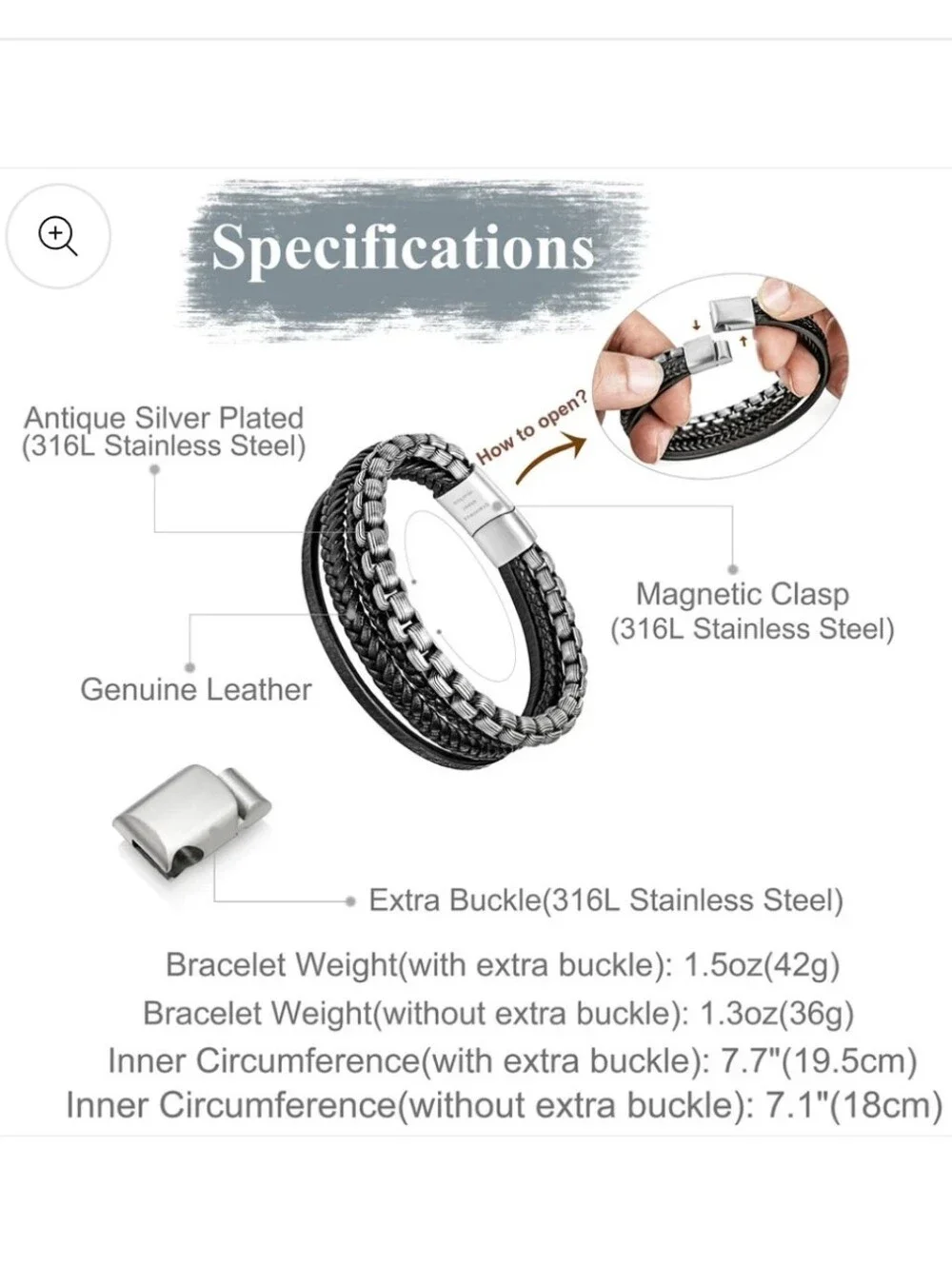 Men's Leather And Steel Bracelet Murtoo 9